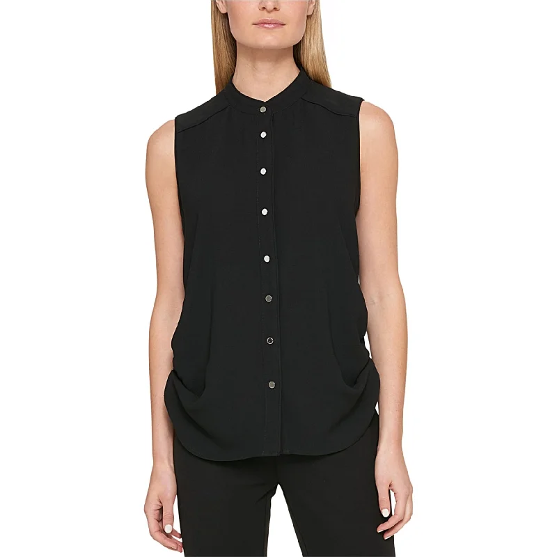 DKNY Womens Ruched Button Up Shirt, Black, 12 Youthful Women's Anime - inspired