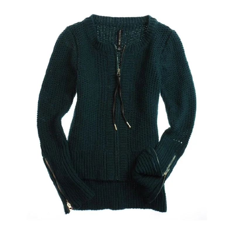 W118 Womens Full Zip Front Cable Knit Sweater, Green, Small Dapper Women's 1920S