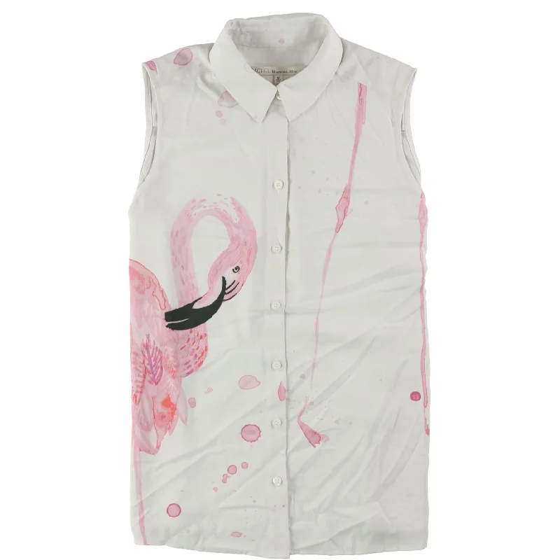 Rachel Roy Womens Flamingo Splash Button Up Shirt, White, Medium Bold Women's Animal Print