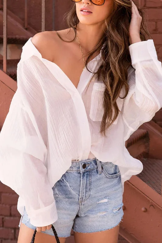 Pleated Long Sleeve Loose Blouse Refined Women's Velvet