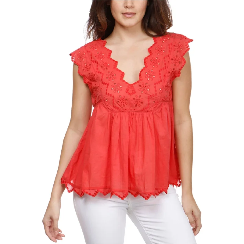 Lucky Brand Womens Eyelet Peasant Blouse, Red, X-Small Practical Women's Quick - dry