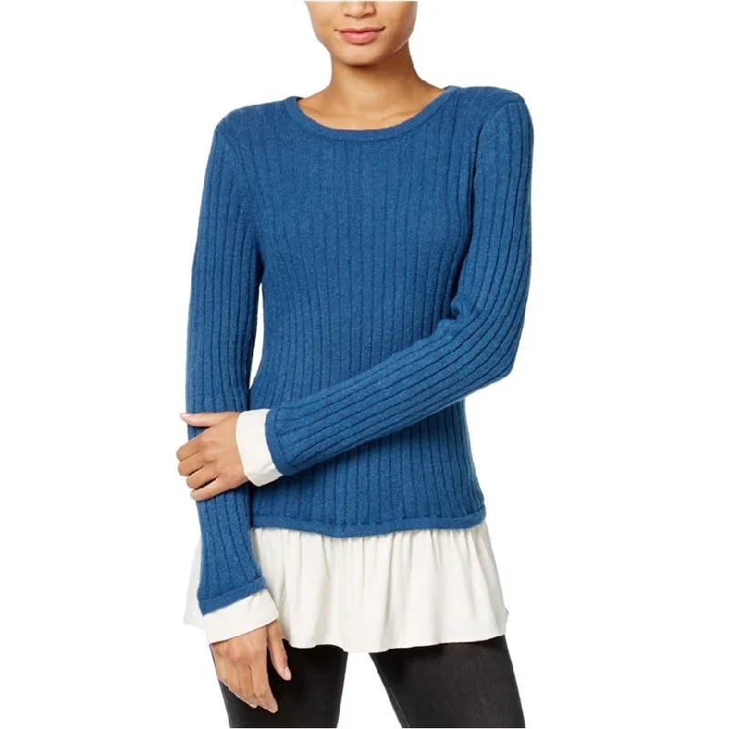 Kensie Womens Ruffled Contrast Pullover Sweater Traditional Women's Wool