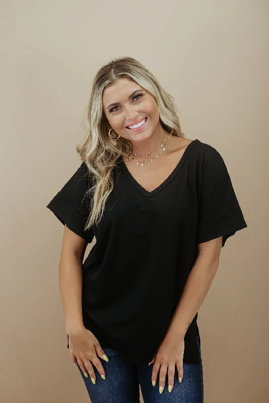 All Basic V Neck Tee, Black Refined Women's Classic 