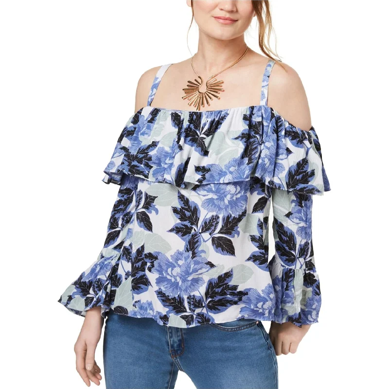 I-N-C Womens Ruffled Cold Shoulder Blouse Women
