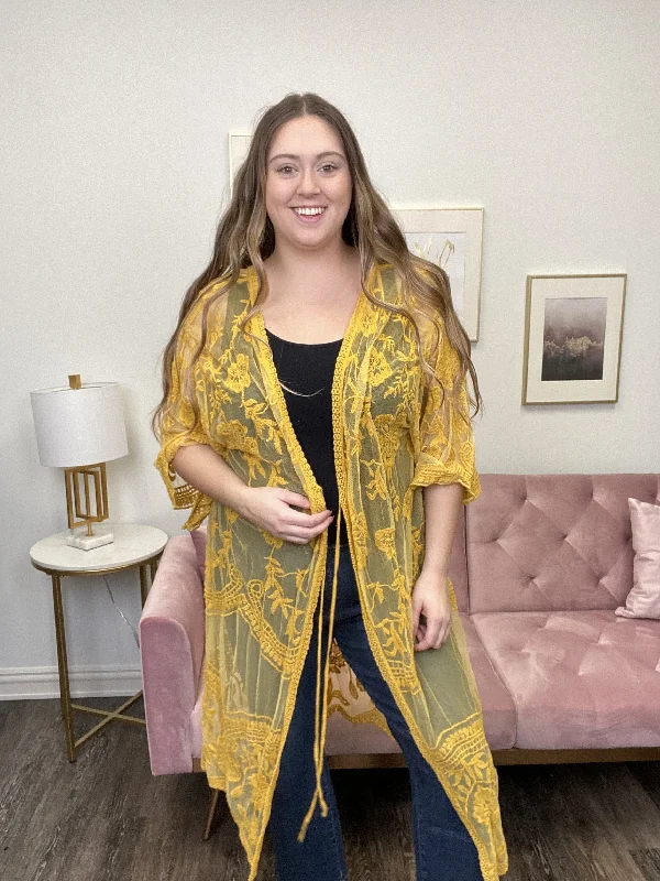 Sheer Lace Women's Boho Crochet Kimono British Gentlewoman Style