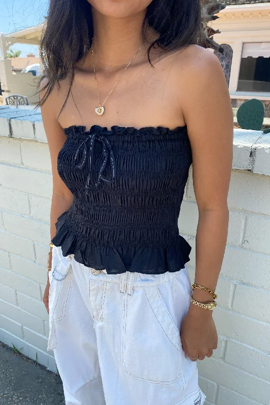 Smocked Ruffle Strapless Top Feminine Women's Style 