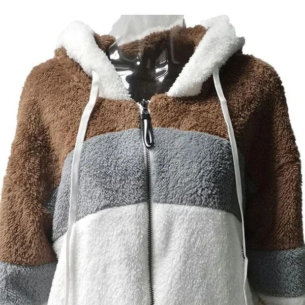 Women's Warm Plush Faux Fur Hooded Jacket Outerwear Gym