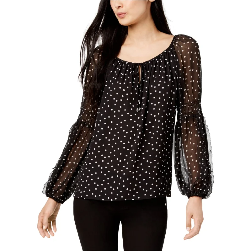 I-N-C Womens Ruffled Peasant Blouse, Black, Large Youthful Women's Pop