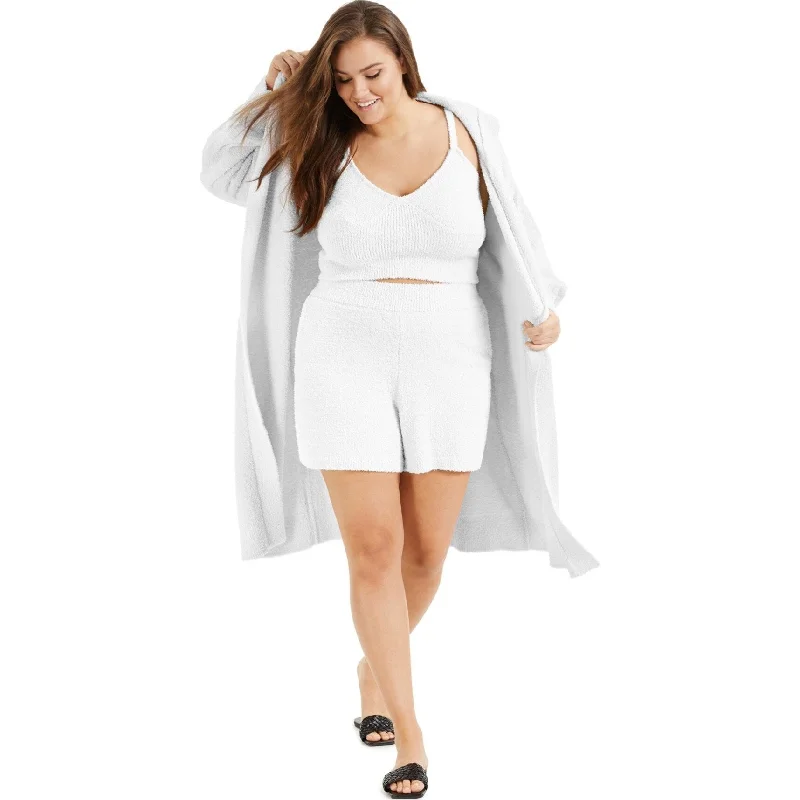 I-N-C Womens Fuzzy Hooded Cardigan Sweater, White, Medium Adventure