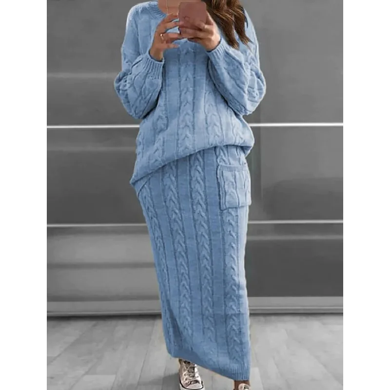 Women's Pocket Knitted Patchwork Solid Casual Long Sleeve Loose Sweater Elegant Women's 