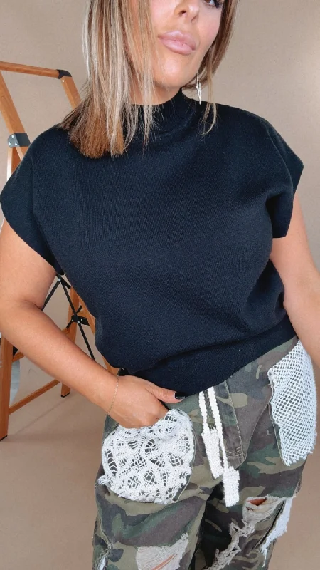 Karli’s Mock Neck Short Sleeve Top, Black Dynamic Women's Moto