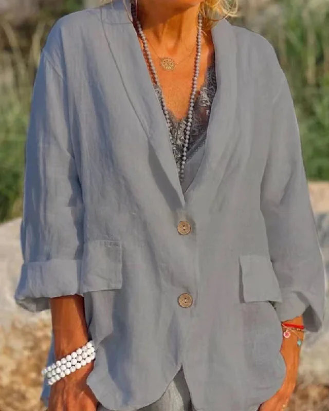 Solid color cotton and linen jacket Scandinavian