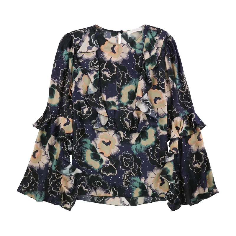 SeeByChloe Womens Ruffled Sleeve Floral Peplum Blouse, Multicoloured, Medium Athletic Women's High - SeeByChloe Womens Ruffled Sleeve Floral Peplum Blouse, Multicoloured, Medium Athletic Women's High -