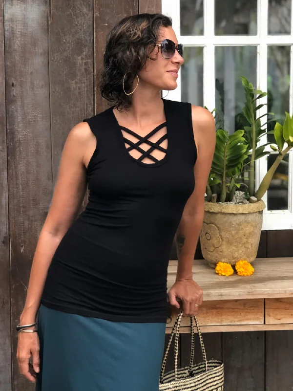 Criss Cross Top Artistic Women's Hand - painted