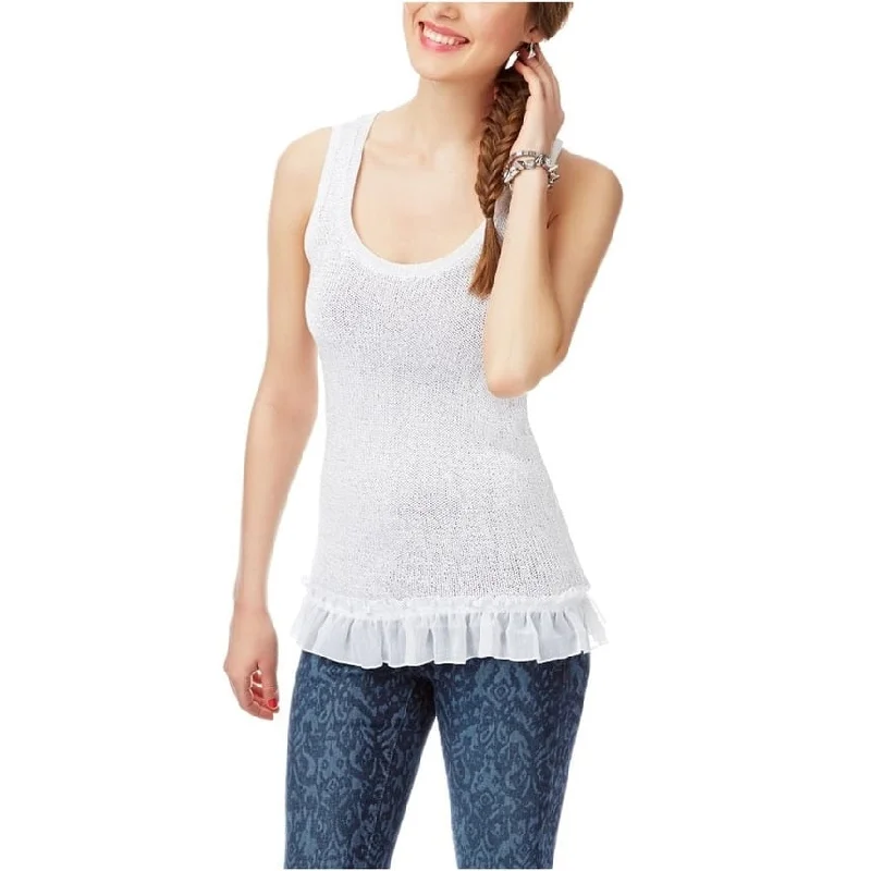 Aeropostale Womens Sequin Sparkle Ruffle Tank Top, White, Small Cashmere