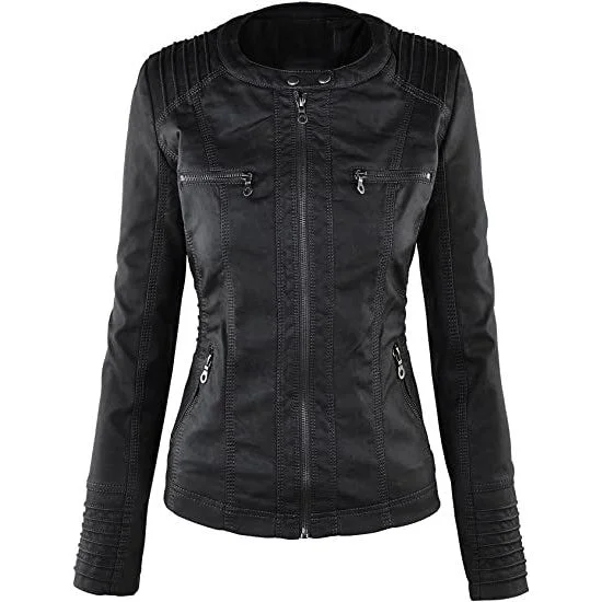 Lock and Love Women's Removable Hooded Faux Leather Jacket Cashmere