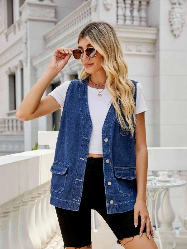 Button Down Denim Vest Gym
