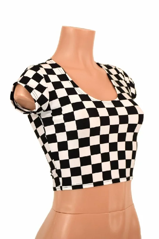 Checkered Crop Top Classic Women's Tweed