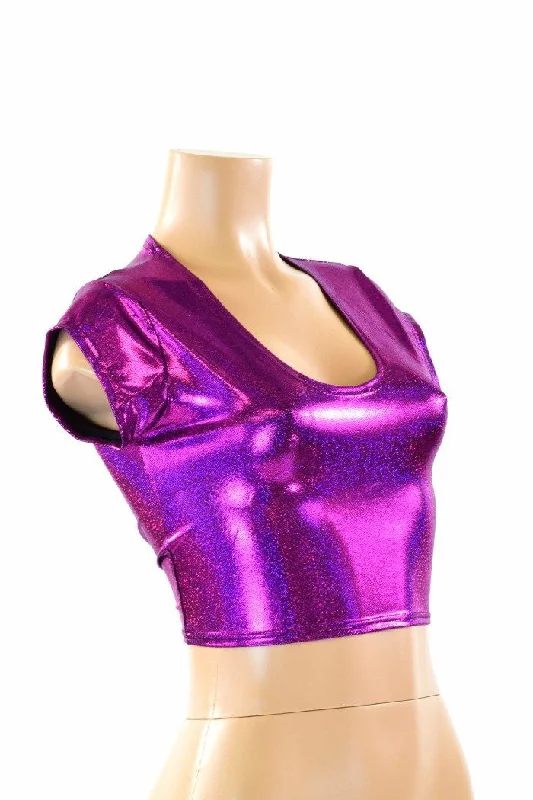 Fuchsia Sparkly Jewel Cap Sleeve Crop Top Cool Women's Skate
