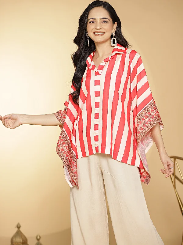 RedStripes Muslin Printed KaftanTop Scandinavian