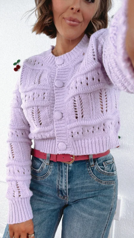 Claire Chunky Knit Button Up Sweater, Lavender Confident Women's Power