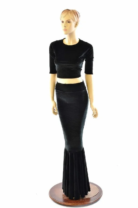Black Velvet Mermaid Skirt & Top Sophisticated Women's Tailored