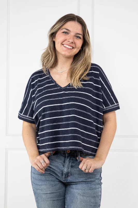 Sailor's Delight Women's V-Neckline Hi-Lo Short Sleeve Top Refined Women's Velvet