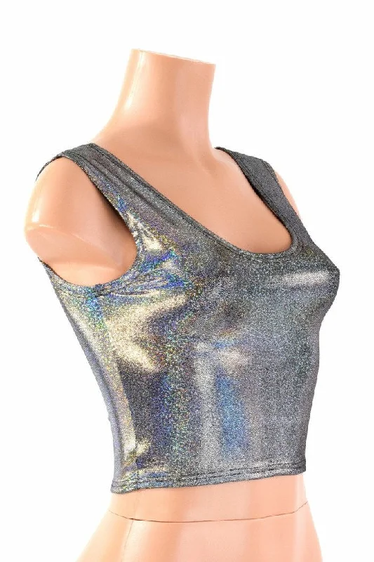 Silver Holographic Crop Tank Confident Women's Power
