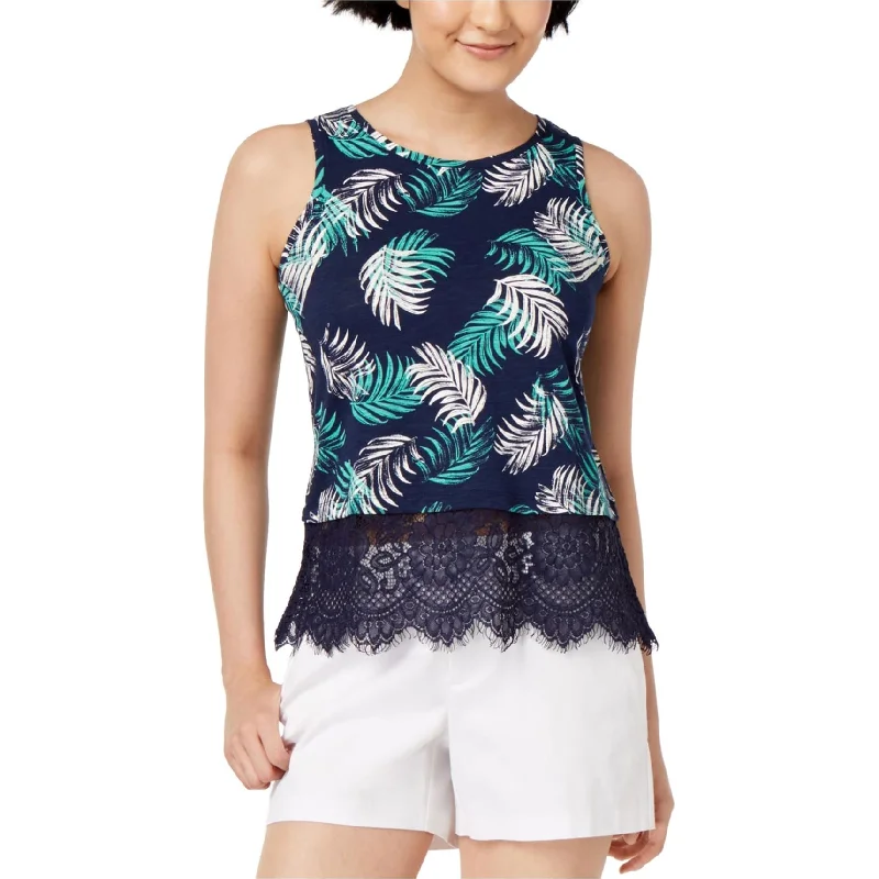 maison Jules Womens Lace Trim Tank Top, Blue, Large Country