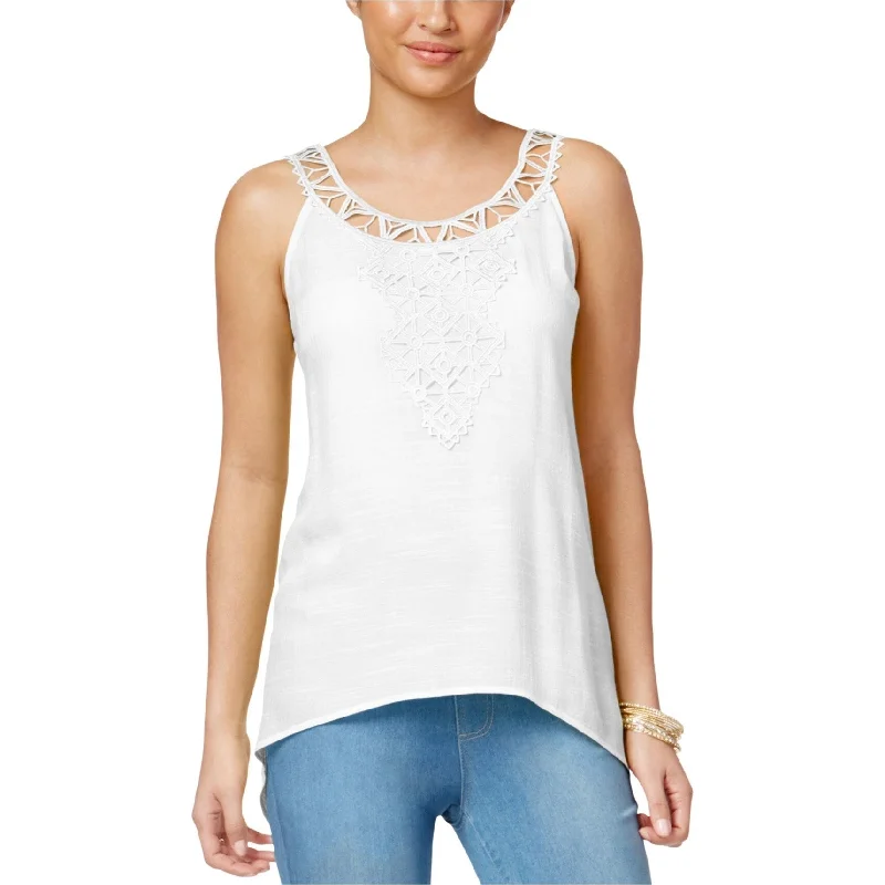 Thalia Sodi Womens Crochet Applique Tank Top, White, Small Geometric