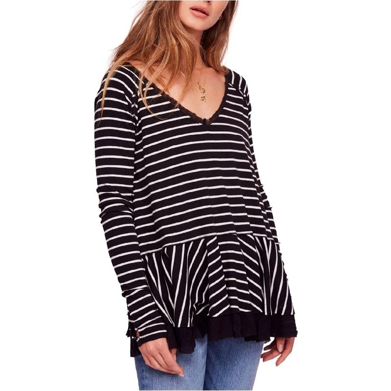 Free People Womens Striped Peplum Blouse, Black, X-Small Dynamic Women's Moto