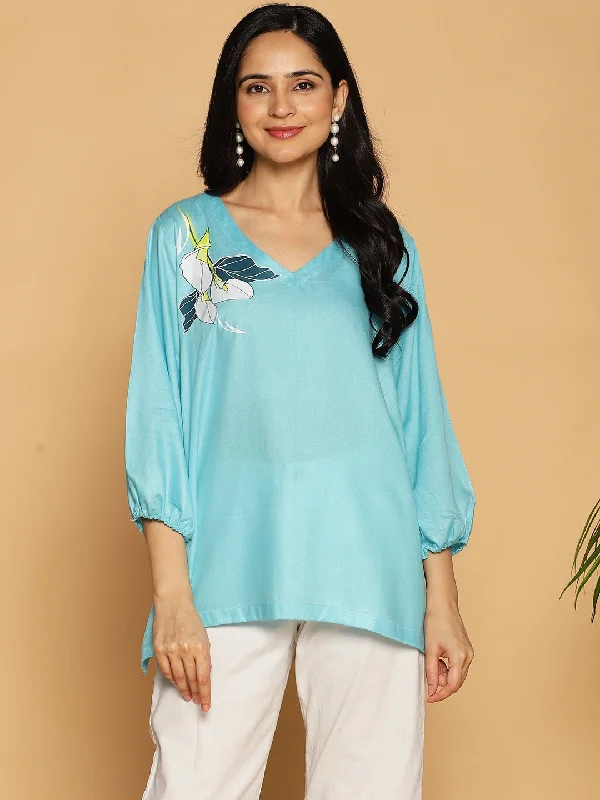 Skyblue Rayon Top - ZenFloral Earthy Women's Hemp - based