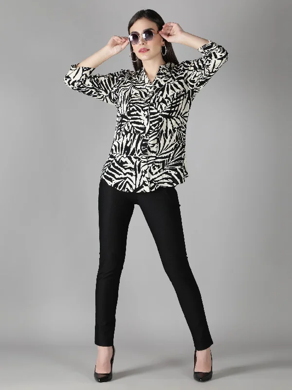 Black Abstract Print Shirt Trendy Women's 