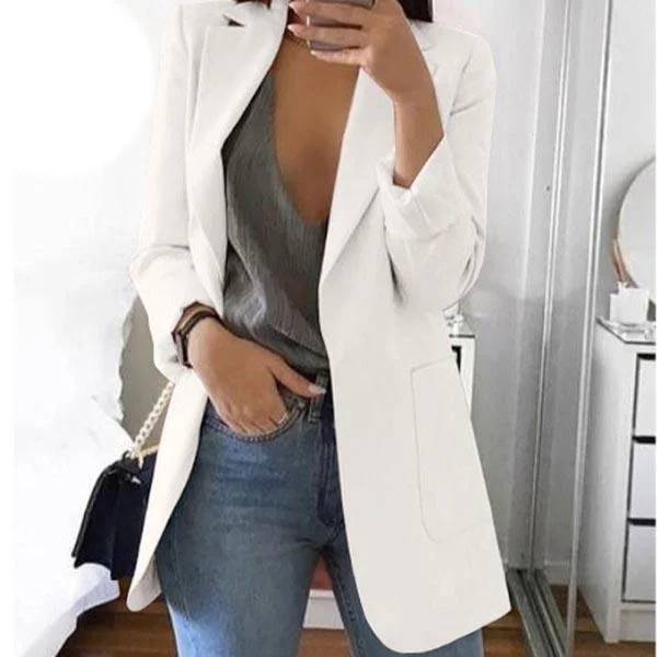 Womens Cardigan Jackets Open Front Solid Color Casual Oversized Long Blazer Classic Women's Pin - striped