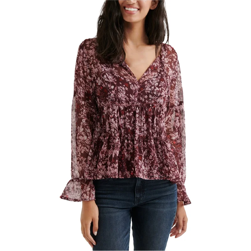 Lucky Brand Womens Floral Peasant Blouse, Red, X-Small Stylish Women's Tropical 