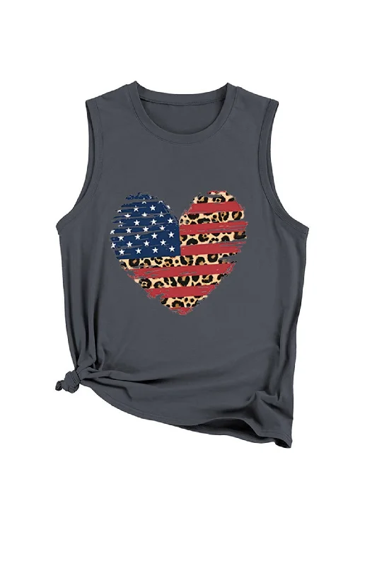 Peach Heart Flag Graphic Sleeveless T-shirt Street