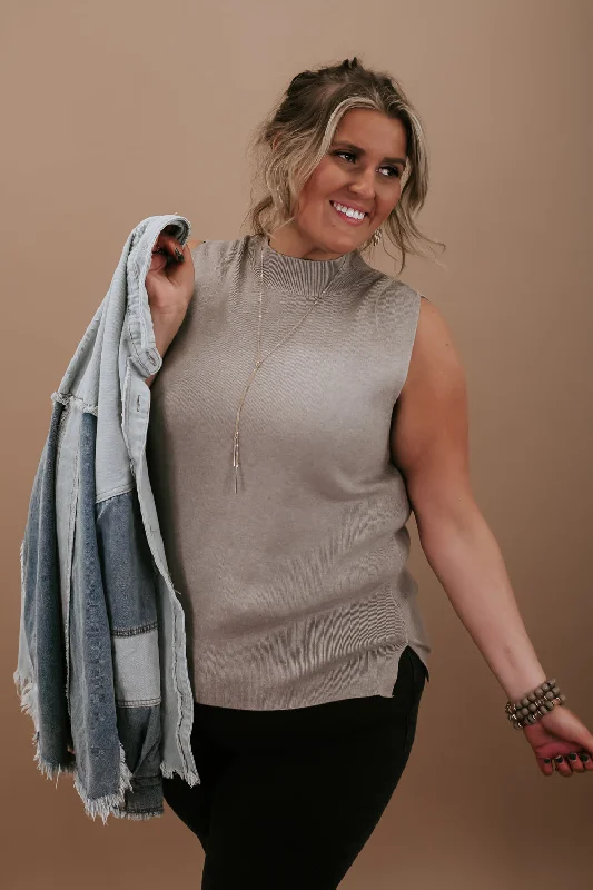 Yours Truly Mock Neck Tank, Oatmeal Practical Women's Multi - 