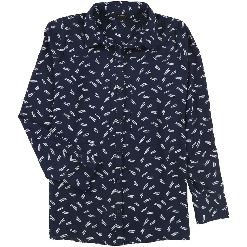 Alfani Womens 2-Tone Button Up Shirt Geometric