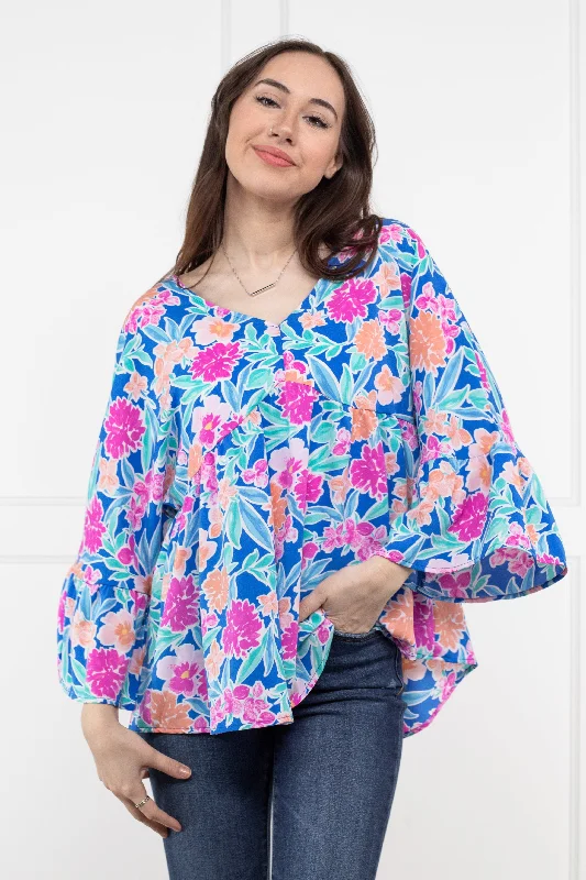 Painting Flowers Women's Baby Doll Long Sleeve Top Contemporary 