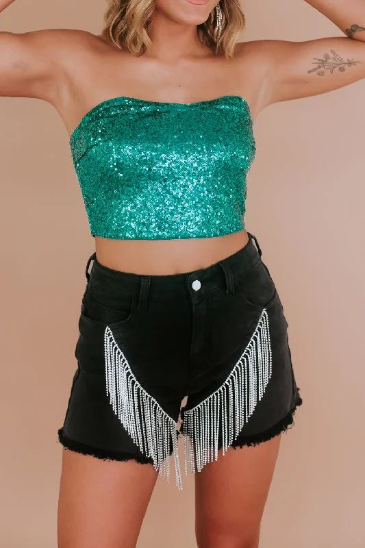 More or Less Sequin Tube Top, Emerald Artistic Women's Avant - 