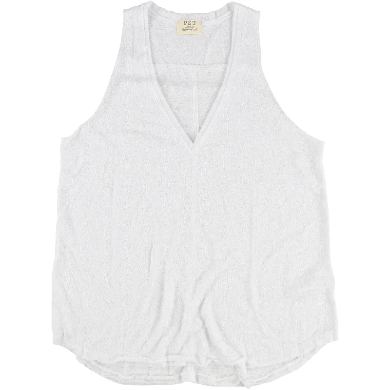 Project Social T Womens Raw Edge Tank Top, White, Large Relaxed Women's 