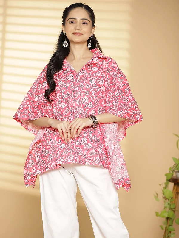 Pink Jaal Printed KaftanTop Trendy Women's Oversized
