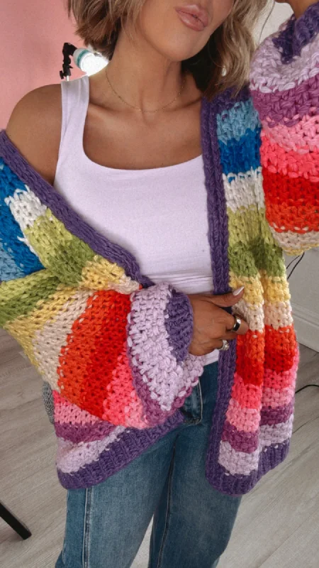 Hand Crochet Oversized Cardigan, Rainbow Sporty Women's Tennis