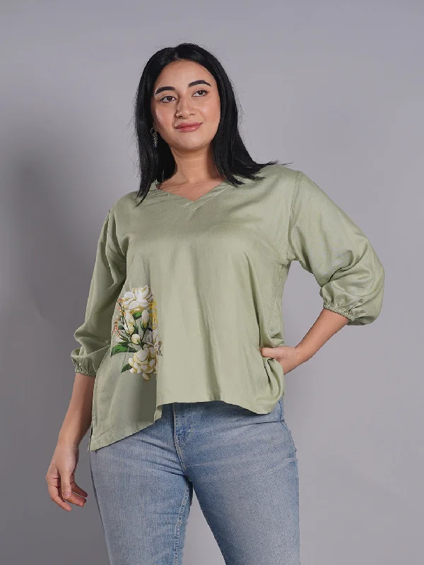 Sagegreen Rayon top - Hydrangea Harmony Laid - back Women's Vibe