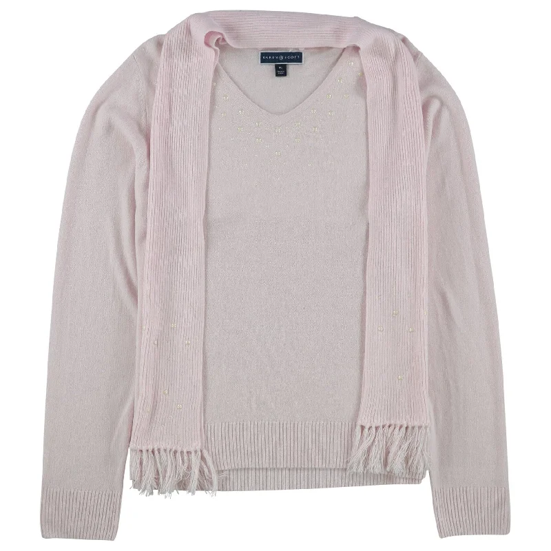 Karen Scott Womens Detachable Scarf Pullover Sweater, Pink, X-Large Bold Women's Statement