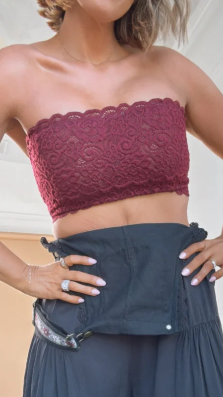 Layer Up Lace Bandeau Bralette, Burgundy Sharp Women's Italian