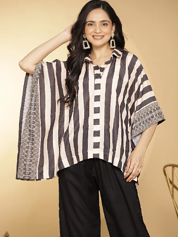 BlackStripes Muslin Printed KaftanTop Vacation