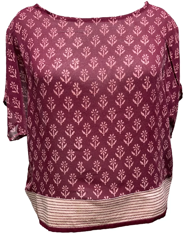 PRG2060 Gabela Helmetshrike Sheer Avatar Pure Silk Boxy Top Stylish Women's Tropical 