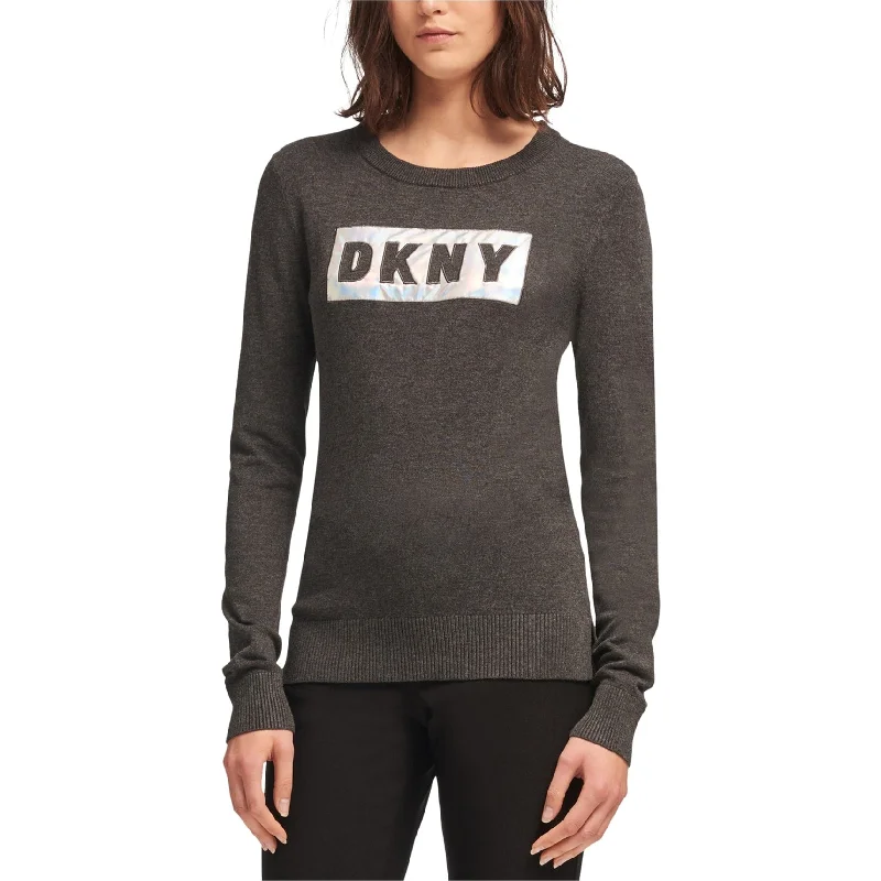 DKNY Womens Block Logo Pullover Sweater, Grey, X-Large Disco