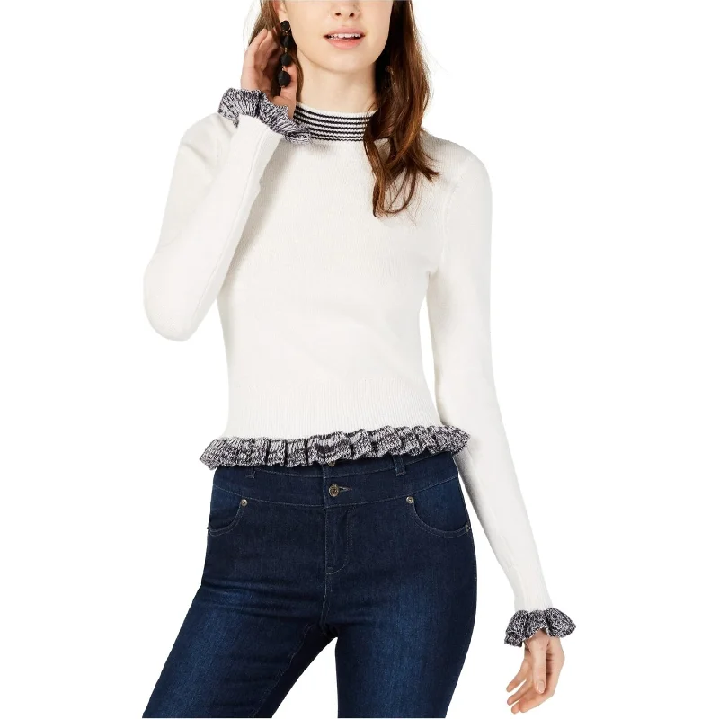 French Connection Womens Alexa Ruffle Trim Pullover Sweater, White, Small Sophisticated Women's 